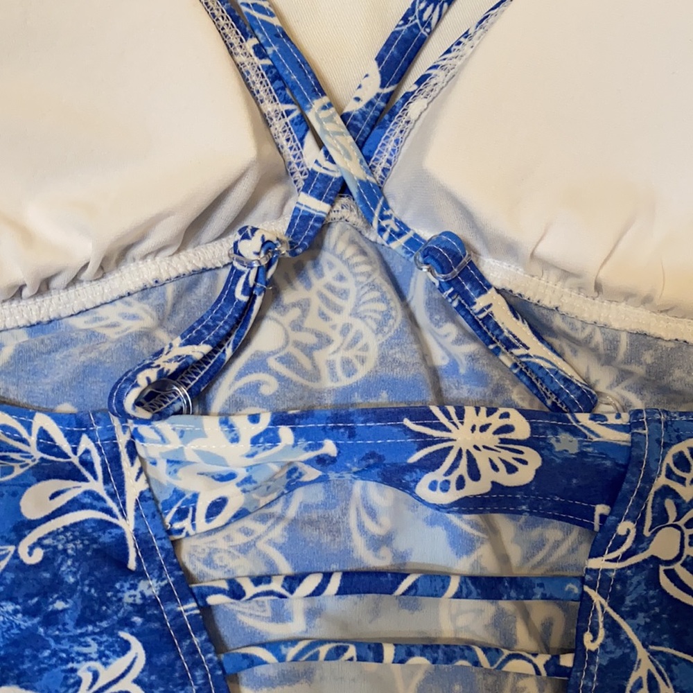 Bawdy Blue Tropical One Piece Swimsuit, Small - Picture 6 of 8